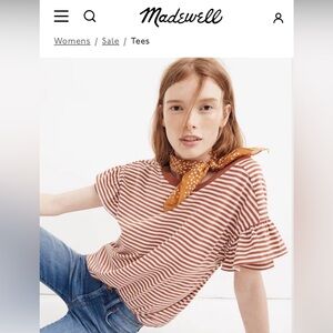 Madewell Striped Tee Shirt (burnt orange + white) with ruffle sleeves